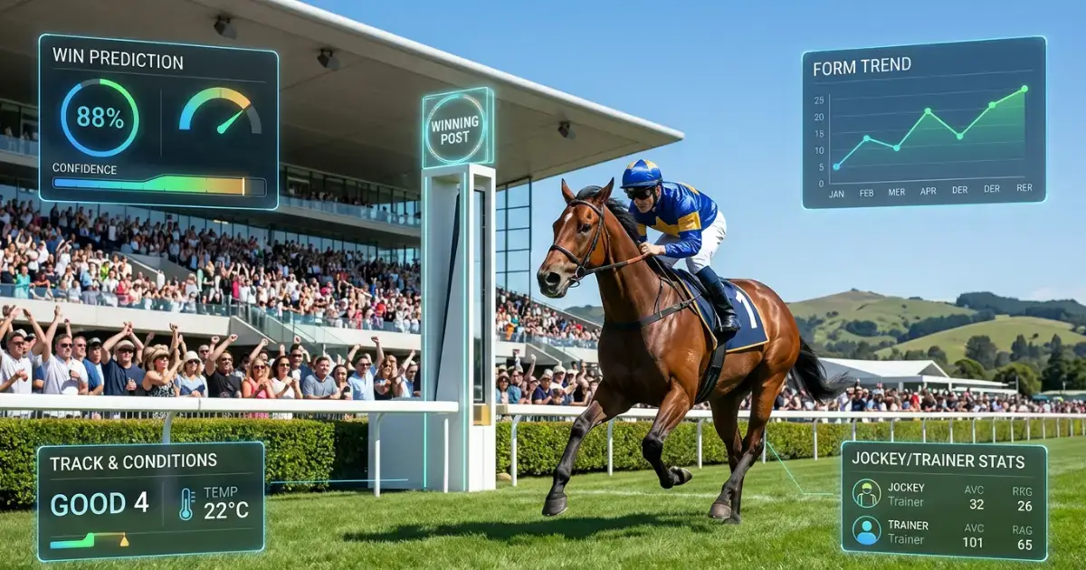 Horse racing at a New Zealand racetrack